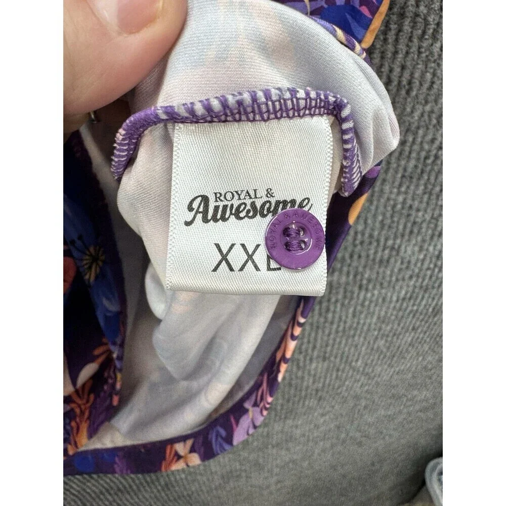 Royal and Awesome Golf Polo Shirt Sz 2XL Purple Floral Performance Wrinkle Free - Picture 5 of 9
